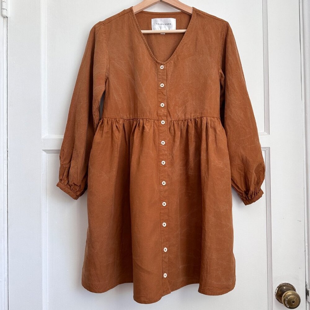 Tradlands Remi Mini Dress Long Sleeve Oversized Size XXS Sienna Distressed $204